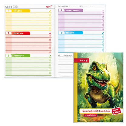 Artikelbild für ROTH Hausaufgabenheft T-Rex Klipp & Klar liniert DIN A5 ohne Rand, 96 Blatt, 1 St., Artikelnummer 580599