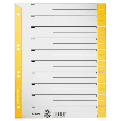 Artikelbild für LEITZ Trennblätter 1652 DIN A4 1-0 gelb, 230 g/qm, 100 St., Artikelnummer 819961
