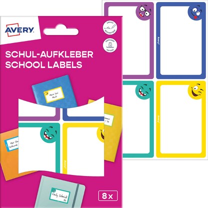 Artikelbild für AVERY Zweckform Schuletiketten Gesichter, farblich sortiert, 8 Etiketten, Artikelnummer 588317