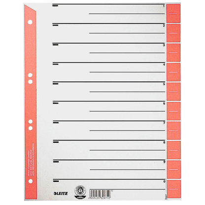 Artikelbild für LEITZ Trennblätter 1652 DIN A4 1-0 rot, 230 g/qm, 100 St., Artikelnummer 819995