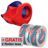 Artikelbild 1 für AKTION: tesa Klebefilmabroller Mini-Abroller rot/blau + GRATIS 2 Rollen tesafilm Kristall-Klar, 10,0 m x 15,0 mm (LxB), Artikelnummer 889071
