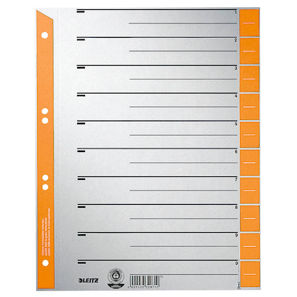 Artikelbild für LEITZ Trennblätter 1652 DIN A4 1-0 orange, 230 g/qm, 100 St., Artikelnummer 820027
