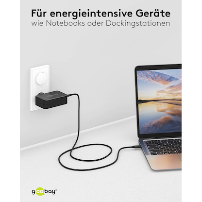 Artikelbild 3 für goobay Ladekabel mit Adapter schwarz, Kabellänge: 1,8 m, 65 Watt, Artikelnummer 557136