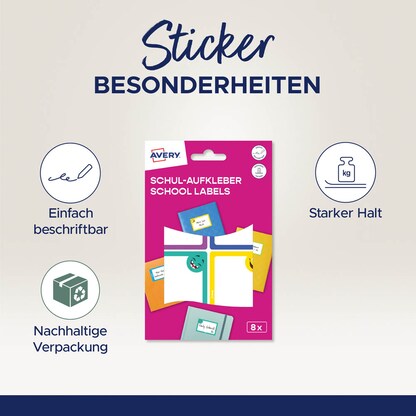 Artikelbild 4 für AVERY Zweckform Schuletiketten Gesichter, farblich sortiert, 8 Etiketten, Artikelnummer 588317