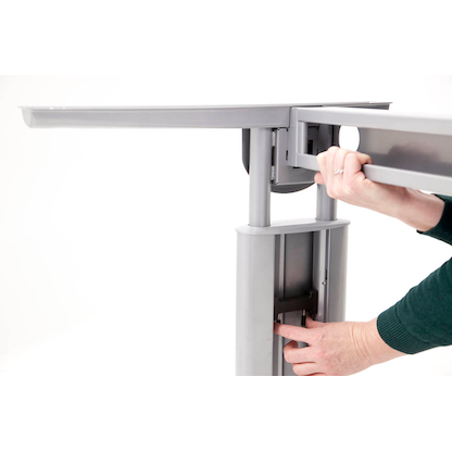 Artikelbild 8 für HAMMERBACHER Haziender höhenverstellbarer Schreibtisch lichtgrau L-Form, C-Fuß-Gestell silber 200,0 x 80,0/120,0 cm, Artikelnummer 791897