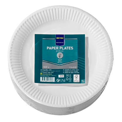 Artikelbild für METRO PROFESSIONAL Pappteller weiß Ø 23,0 cm, 100 St., Artikelnummer 798669