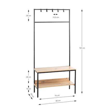 Artikelbild 3 für HAKU Möbel Garderobenbank mit Haken und Schuhrost 37461 eiche, schwarz Holz 70,0 cm, Artikelnummer 105298