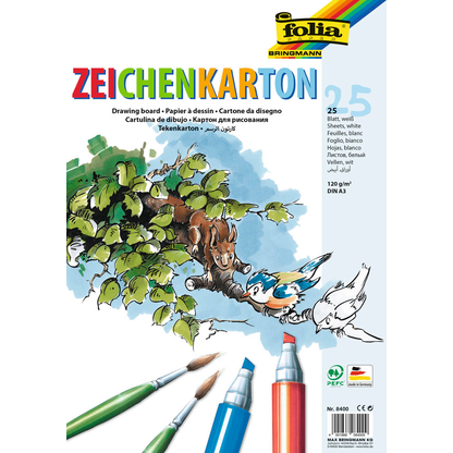 Artikelbild für folia Tonpapier Zeichenkarton weiß 120 g/qm 25 Blatt, Artikelnummer 963821