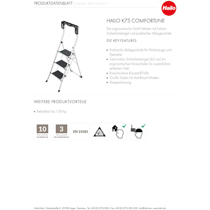 Artikelbild 8 für Hailo Klapptritt StandardLine K75 weiß 3 Stufen, H: 140,0 cm, Artikelnummer 389488