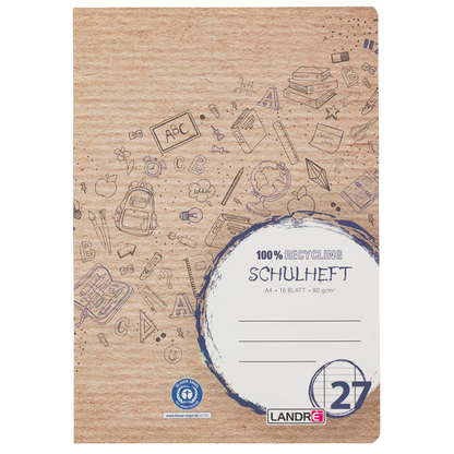 Artikelbild 2 für LANDRÉ® Schulheft Recycling Lineatur 27 liniert DIN A4 Innen- und Außenrand, 16 Blatt, 1 St., Artikelnummer 298319