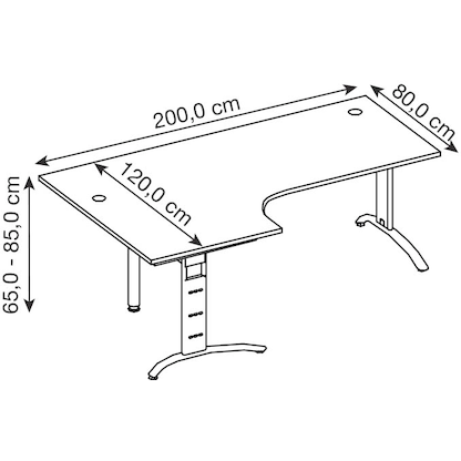 Artikelbild 2 für HAMMERBACHER Savona Schreibtisch lichtgrau L-Form, C-Fuß-Gestell silber 200,0 x 80,0/120,0 cm, Artikelnummer 641163