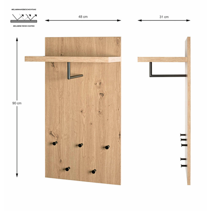 Artikelbild 2 für HAKU Möbel Wandgarderobe 54439 eiche Holz 5 Haken 48,0 x 90,0 cm, Artikelnummer 340477