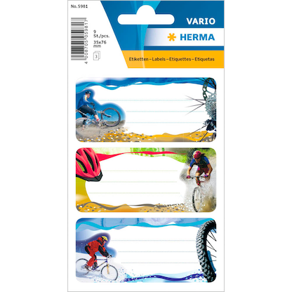 Artikelbild für HERMA Schuletiketten Mountainbike, 9 Etiketten, Artikelnummer 537096