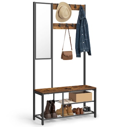 Artikelbild 3 für VASAGLE Garderobenbank mit Haken und Schuhrost HSR050B01V1 braun, schwarz Metall 98,0 cm, Artikelnummer 438293