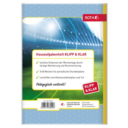 Artikelbild 3 für ROTH Hausaufgabenheft Fußball Klipp & Klar liniert DIN A5 ohne Rand, 96 Blatt, 1 St., Artikelnummer 580679