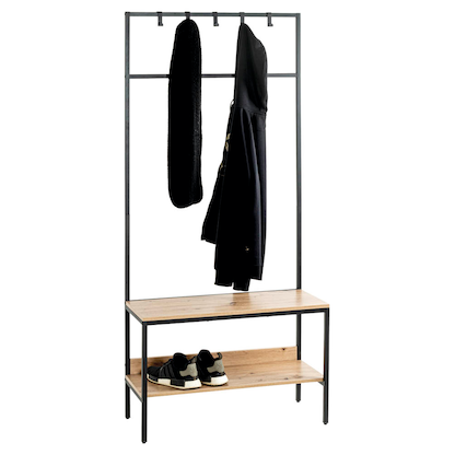 Artikelbild für HAKU Möbel Garderobenbank mit Haken und Schuhrost 37461 eiche, schwarz Holz 70,0 cm, Artikelnummer 105298