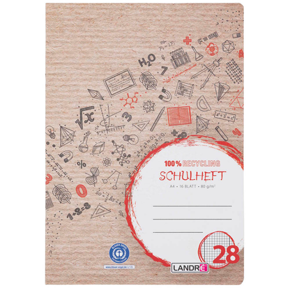 Artikelbild 6 für LANDRÉ® Schulheft Recycling Lineatur 28 kariert DIN A4 Innen- und Außenrand, 16 Blatt, 1 St., Artikelnummer 298329