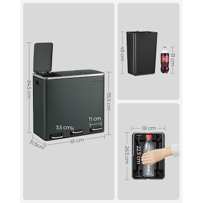 Artikelbild 2 für SONGMICS Mülltrenner 3x 18,0 l grüngrau, 1 St., Artikelnummer 760296