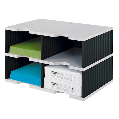 Artikelbild für styro Sortierstation Styrodoc Jumbo Grundeinheit grau/schwarz mit 4 Fächern, Artikelnummer 251058