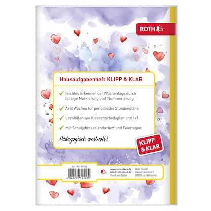 Artikelbild 3 für ROTH Hausaufgabenheft Hund und Katze Klipp & Klar liniert DIN A5 ohne Rand, 96 Blatt, 1 St., Artikelnummer 580468