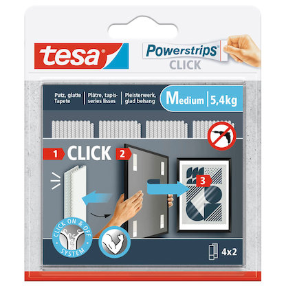Artikelbild für tesa Powerstrips MEDIUM Click Klebestreifen für max. 5,4 kg, 2,0 x 8,0 cm, 4 St., Artikelnummer 518239