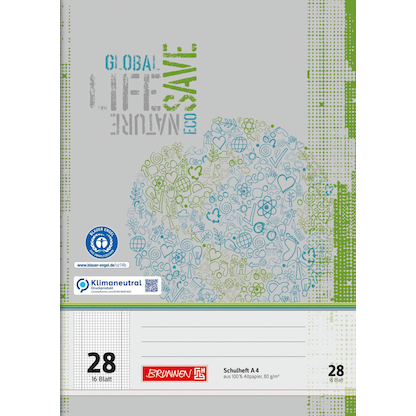 Artikelbild 2 für BRUNNEN Schulheft Recycling Lineatur 28 kariert DIN A4 Innen- und Außenrand, 16 Blatt, 1 St., Artikelnummer 162962