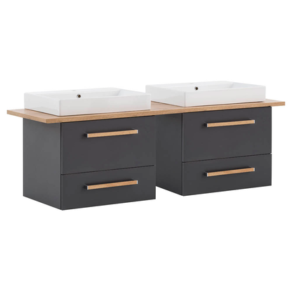 Artikelbild für MÖBELPARTNER Waschbecken mit Unterschrank Duo 701520 anthrazit, eiche landhaus 165,2 x 50,0 x 61,5 cm, Artikelnummer 673604