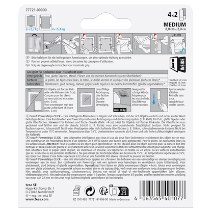 Artikelbild 4 für tesa Powerstrips MEDIUM Click Klebestreifen für max. 5,4 kg, 2,0 x 8,0 cm, 4 St., Artikelnummer 518239