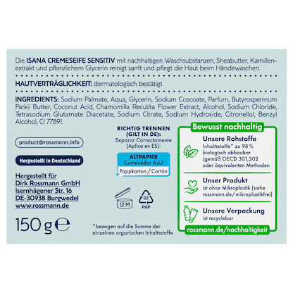 Artikelbild 2 für ISANA SENSITIV Feste Seife 150,0 g, Artikelnummer 792178