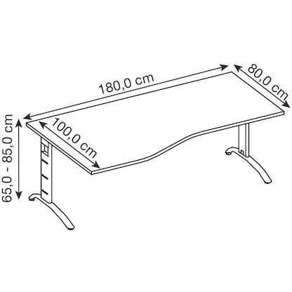 Artikelbild 2 für HAMMERBACHER Savona höhenverstellbarer Schreibtisch lichtgrau Trapezform, C-Fuß-Gestell silber 180,0 x 80,0/100,0 cm, Artikelnummer 641055