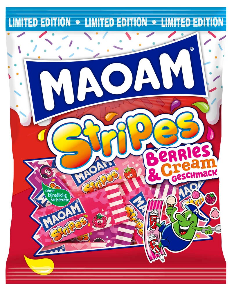 MAOAM Stripes Berries & Cream Kaubonbons 19 St./ 175,0 g, 1 Pack