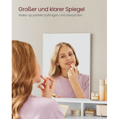 Artikelbild 10 für VASAGLE Schminktisch rechteckig Melamin, Spanplatte weiß 40,0 x 40,0 x 140,0 cm, 1 St., Artikelnummer 439186