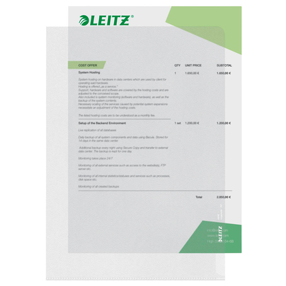 Artikelbild 5 für LEITZ Sichthüllen Standard 4000 DIN A4 transparent genarbt 0,13 mm, 100 St., Artikelnummer 578674