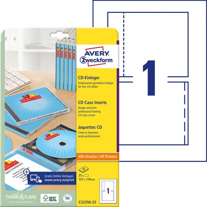Artikelbild für AVERY Zweckform CD-Einleger C32250-25 weiß, 25 Sätze, Artikelnummer 955971