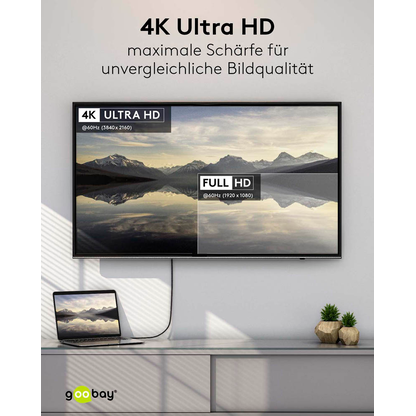 Artikelbild 6 für goobay DisplayPort 1.2/HDMI 2.0 Kabel 2,0 m grau, schwarz, 1 St., Artikelnummer 345171