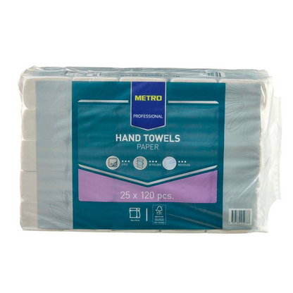 Artikelbild für METRO PROFESSIONAL Papierhandtücher 278373 Interfold-Falzung 2-lagig 25x 120 Tücher, Artikelnummer 799126