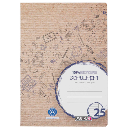 Artikelbild 6 für LANDRÉ® Schulheft Recycling Lineatur 25 liniert DIN A4 Außenrand, 16 Blatt, 1 St., Artikelnummer 298199