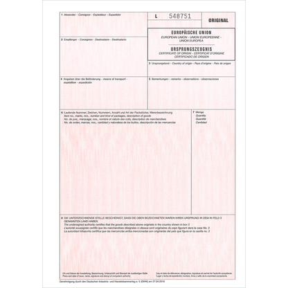 Artikelbild für ROTH Ursprungszeugnisse, 50 St., Artikelnummer 622516