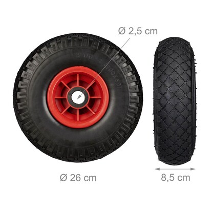 Artikelbild 8 für relaxdays Sackkarrenräder luftbereift schwarz, rot Kunststoff Felgen, Achse 2,5 cm, Artikelnummer 452353