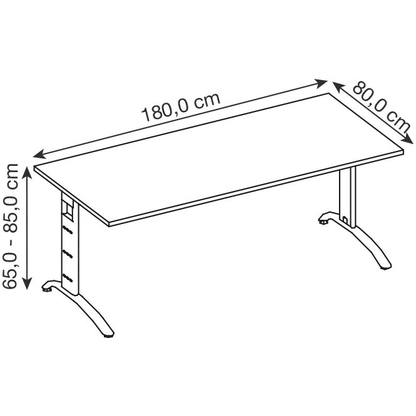 Artikelbild 2 für HAMMERBACHER Savona höhenverstellbarer Schreibtisch weiß rechteckig, C-Fuß-Gestell silber 180,0 x 80,0 cm, Artikelnummer 640971