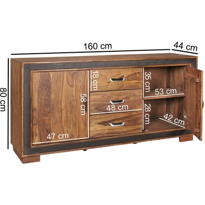 Artikelbild 5 für WOHNLING Sideboard, WL5.193 sheesham 160,0 x 44,0 x 80,0 cm, 1 St., Artikelnummer 540593