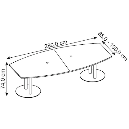 Artikelbild 2 für HAMMERBACHER Konferenztisch KT28S weiß Tonnenform, Rundrohr chrom, 280,0 x 85,0 - 130,0 x 74,0 cm, Artikelnummer 579627