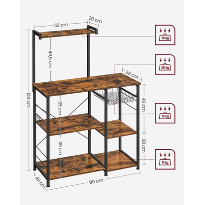 Artikelbild 4 für VASAGLE Küchen-Organizer braun, schwarz 90,0 x 40,0 x 134,0 cm, 1 St., Artikelnummer 262559
