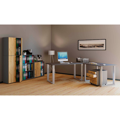 Artikelbild 4 für VCM my office Lona Schreibtisch anthrazit L-Form, U-Fuß-Gestell silber 220,0 x 80,0/160,0 cm, Artikelnummer 268708