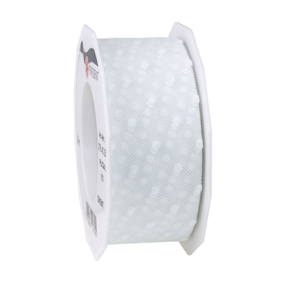 Artikelbild für PRÄSENT Geschenkband ORIENT TÜLL MIT PUNKTEN matt und transparent weiß 40 mm x 25 m, Artikelnummer 953982