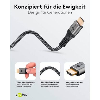 Artikelbild 3 für goobay HDMI 2.0 Kabel 5,0 m grau, schwarz, 1 St., Artikelnummer 345237