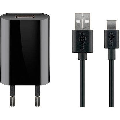 Artikelbild für goobay Ladekabel mit Adapter schwarz, Kabellänge: 1,0 m, 5 Watt, Artikelnummer 556989