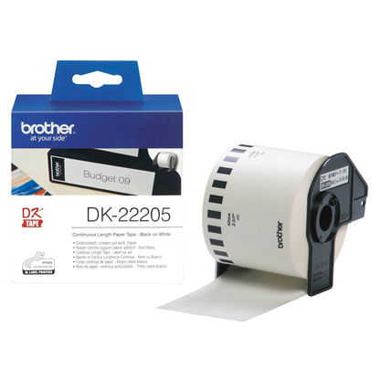 Artikelbild für brother Endlospapierrolle für Etikettendrucker DK22205 weiß, 62,0 mm, 1 x 1 Etiketten, Artikelnummer 639229