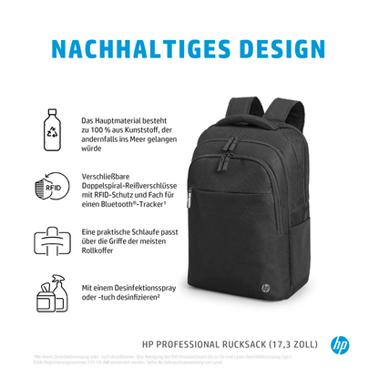Artikelbild 11 für HP Laptop-Rucksack Professional Kunststoff schwarz bis 44,0 cm (17,3 Zoll), Artikelnummer 351397
