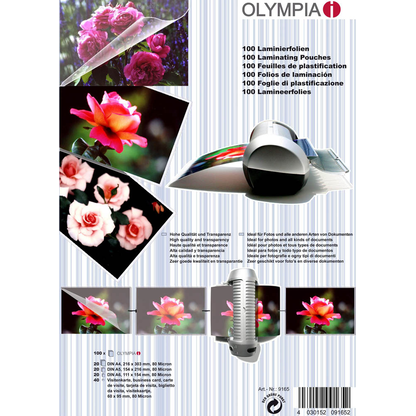 Artikelbild 2 für OLYMPIA Laminierfolien-Set glänzend für A4, A5, A6, Visitenkartenformat 80 micron, 100 St., Artikelnummer 565337